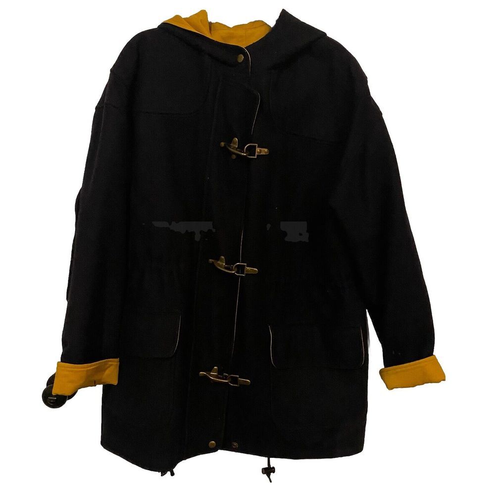 Men's Black Hooded Military-Style Field Jacket with Mustard Accents
